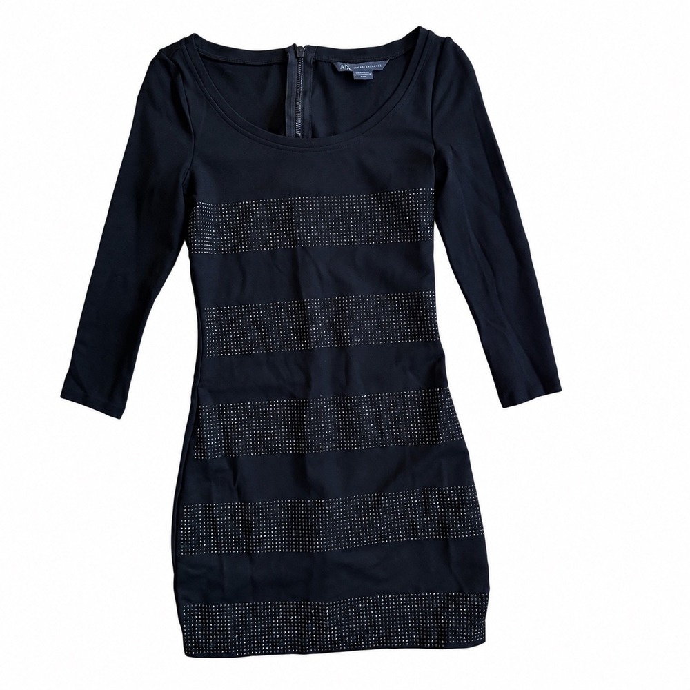 Armani Exchange Black Studded Band Bodycon Mini Dress XS Y2K Evening Cocktail